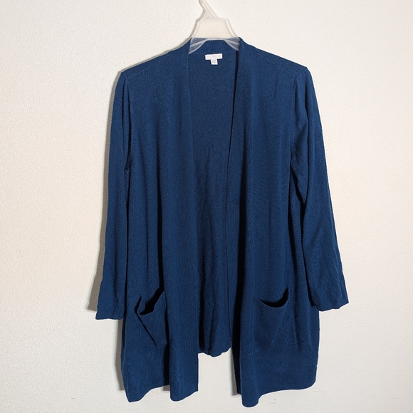 J Jill Women's Cardigan Sweater Silk Wool Blue Open Wardrobe Staple Plus Size 2X - Picture 1 of 7